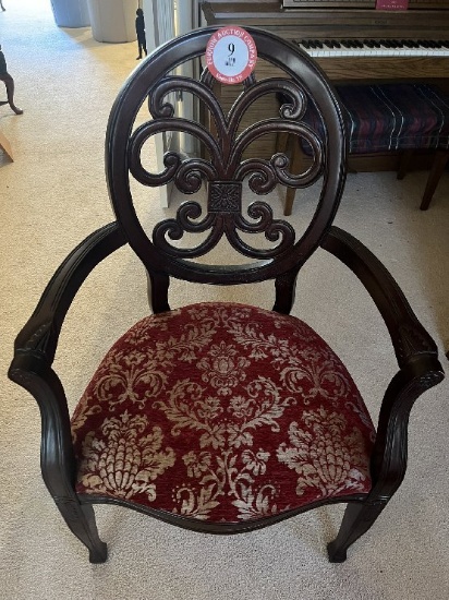 Wooden Frame, Upholstered Bottom Arm Chair, Floral Pattern