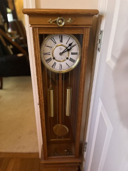 Elgin Tall Wall Clock, 31 Day, Oak Finish