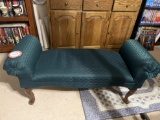 Upholstered Dressing Bench, Wood Legs, Green Fabric