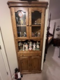 Wooden Corner Curio Cabinet, 4 Doors (2 glass front) with 1 Drawer