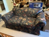Upholstered Love Seat, Green Paisley Pattern