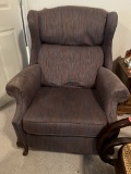 Upholstered Wing Back Chair, Dark Blue/Green Pattern