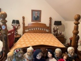 Wooden 4 Post Bed, Queen Size, Oak Finish