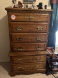 Wooden 6 Drawer Chest on Chest, Light Cherry Finish