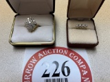 (1) 10K Gold Cluster Ring (stones possibly diamonds), (1) 14KP Women's Diamond Ring