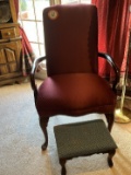 Upholstered Wooden Arm Chair, Burgundy Color