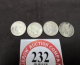 3 Silver Peace Dollars from (Two 1922, One 1923) plus One 1921 Morgan Silve
