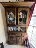 Wooden Corner Curio Cabinet, 4 Doors (two glass front) with One Drawer