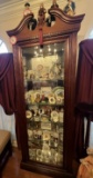 Wooden Curio Cabinet, Mirrored Back with 3 Glass Display Doors