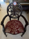 Wooden Frame, Upholstered Bottom Arm Chair, Floral Pattern
