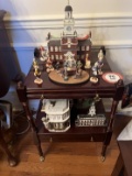 Mahogony Decorative Side Table, 1 Shelf, 1 Drawer, on Brass Casters