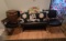 Contents of Bedroom - 2 Metal Armchairs, Upholstered Bench, Round Wooden Pl