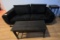 Dark Blue Love Seat with Black Coffee Table & Wooden Side Table
