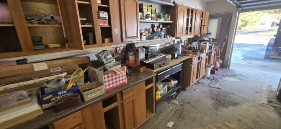 Contents of Built-In Shelves - Various Hand Tools, Tile Saw, Lighting, Hard
