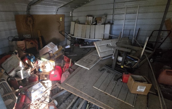 Contents of Metal Shed - Push Mowers (not running), Vintage Trunks, Buildin