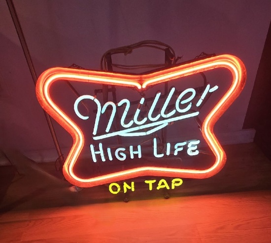 (2) Adjustable Floor Lamps plus Working Miller High Life Neon Bar Light