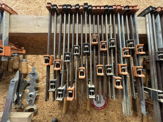 Assortment of Heavy-duty Parallel Bar Clamps and F-Style Woodworking Clamps