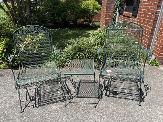 Pair of Metal Outdoor Dining Chairs with Side Table