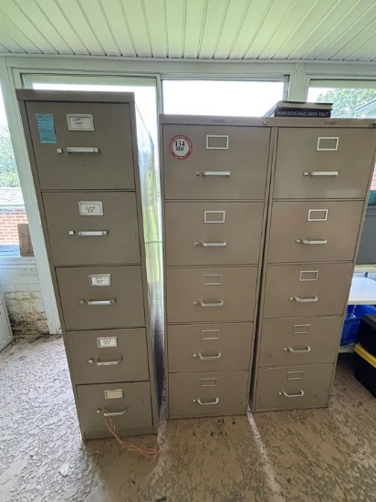 (3) 5 Shelf Heavy Duty Metal Filing Cabinets