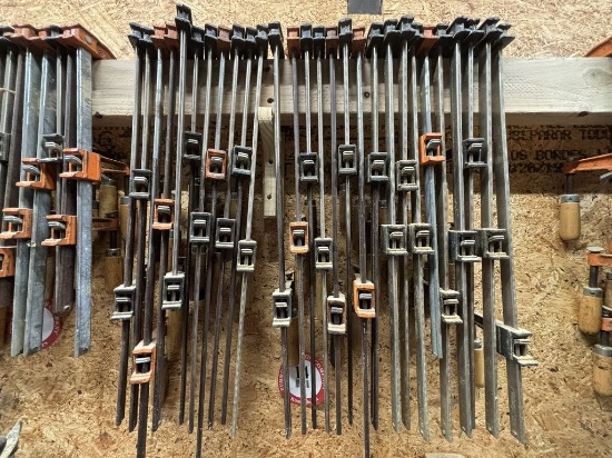Assortment of Heavy-duty Parallel Bar Clamps and F-Style Woodworking Clamps