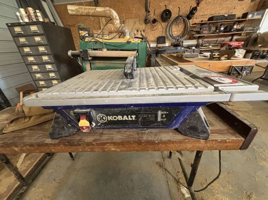 KOBALT 7" Tile Saw on Shop Table + Tool Belt