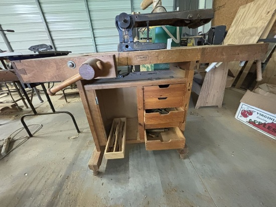 Vintage Mounted Belt Sander + Custom Wooden Shop Table/Tool Box