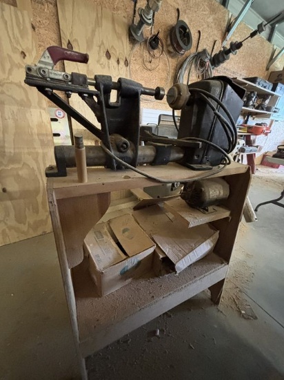 Vintage Multi-Purpose Wood Working Machine, Mounted on Wooden Work Bench
