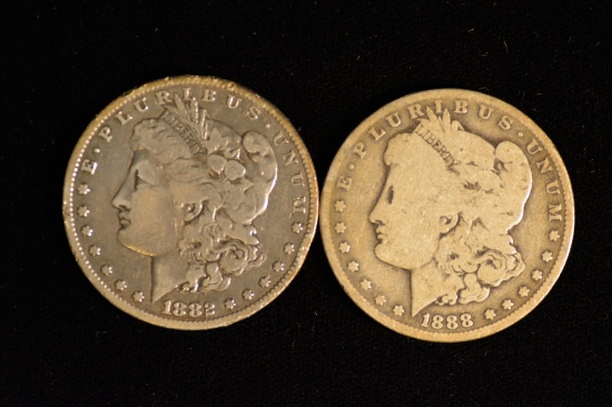 1882 O,  1888 O MORGAN DOLLARS