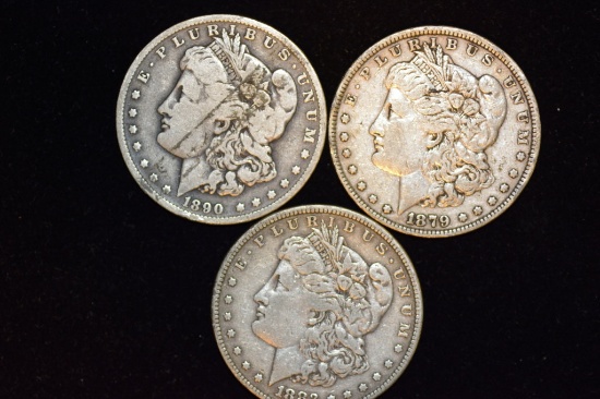 THREE MORGAN SILVER DOLLARS