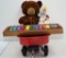 LITTLE RED RACER WAGON, XYLYOPHONE, VINTAGE  TEDDY BEAR AND STEIFF BUNNY