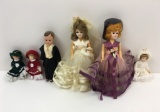 3 STORYBOOK DOLLS & 3 BISQUE CHRISTMAS DOLLS