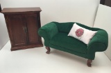 AMERICAN HEIRLOOM DOLL SOFA  WOOD CABINET