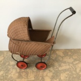 ANTIQUE WICKER DOLL STROLLER