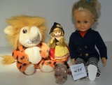 BOX LOT 3 DOLLS ONE STUFFED ANIMAL