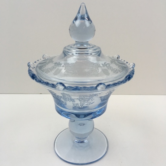 PADEN CITY "GAZEBO" ICE BLUE LIDDED CANDY DISH