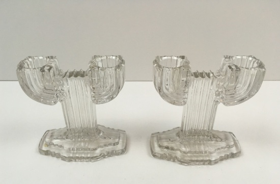 ANCHOR HOCKING "QUEEN MARY" CLEAR CANDLESTICKS