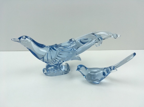 2 PADEN CITY ICE BLUE GLASS BIRD FIGURINES