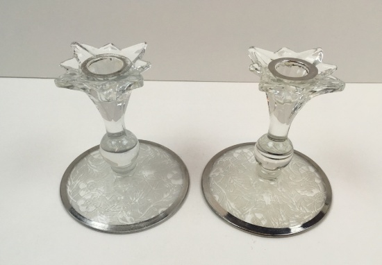 PAIR OF PADEN CITY "SPRING ORCHARD" CANDLESTICKS