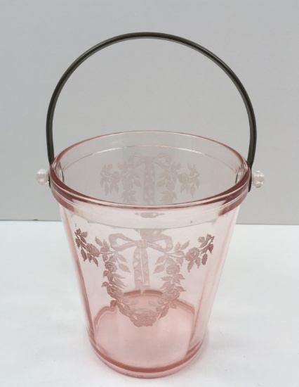 PADEN CITY "EDEN ROSE" PINK HANDLED ICE BUCKET