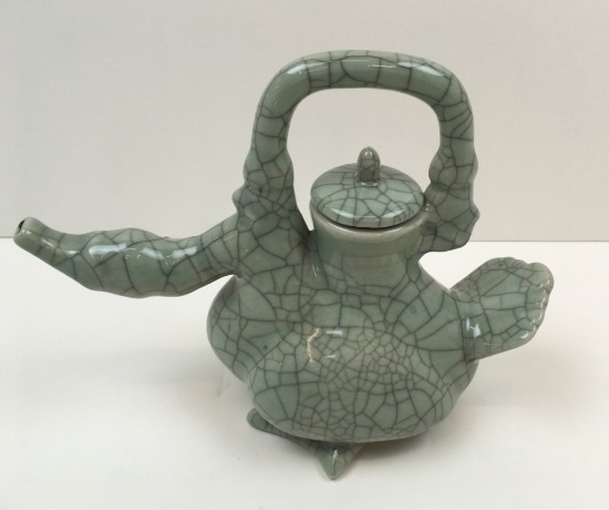 CHINESE CRACKLE GLAZED POTTERY LIDDED TEAPOT