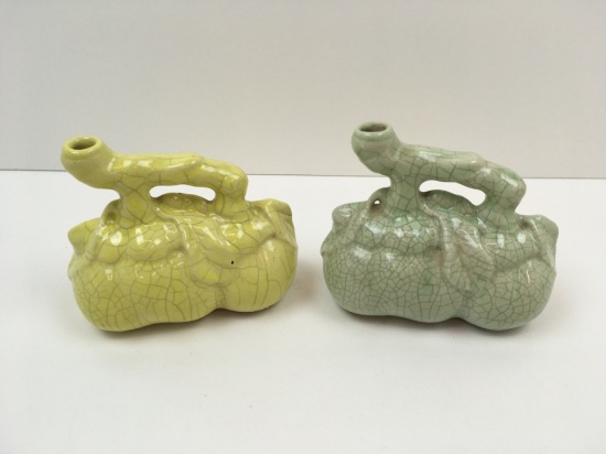 2 PCS OF CHINESE CRACKLE GLAZED POTTERY EWERS