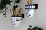 Group Of Four Painted Flower Pots & Brackets