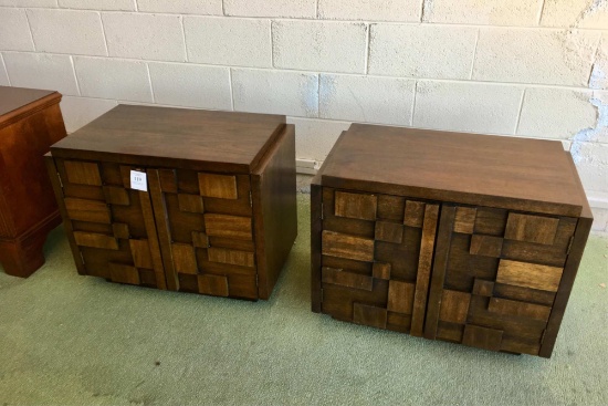 Pair Of Matching Block Front End Tables