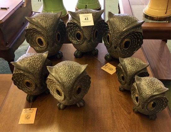 Seven Ceramic Mid-century Owl Sculptures