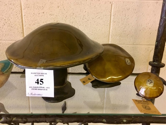 Three Ceramic Mid-century Mushroom Sculptures