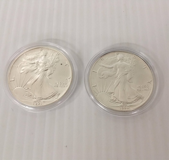 TWO UNCIRCULATED SILVER EAGLES