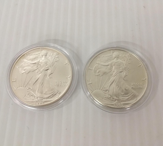 TWO UNCIRCULATED SILVER EAGLES