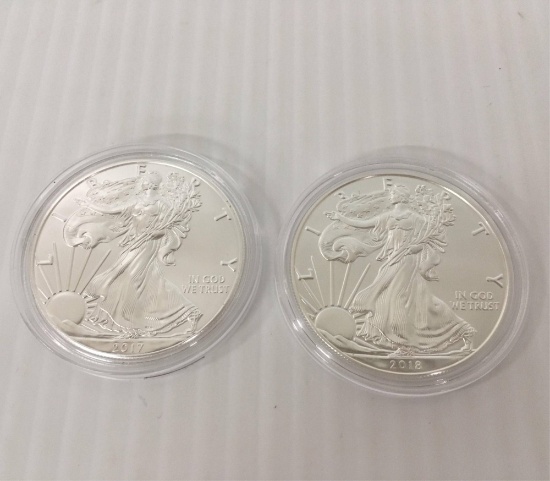 TWO UNCIRCULATED SILVER EAGLES