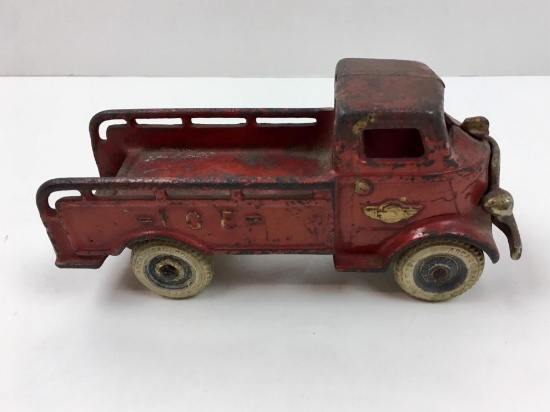 VINTAGE RED PAINTED CAST IRON ICE TRUCK