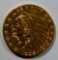 1908 $2.5 INDIAN HEAD GOLD COIN